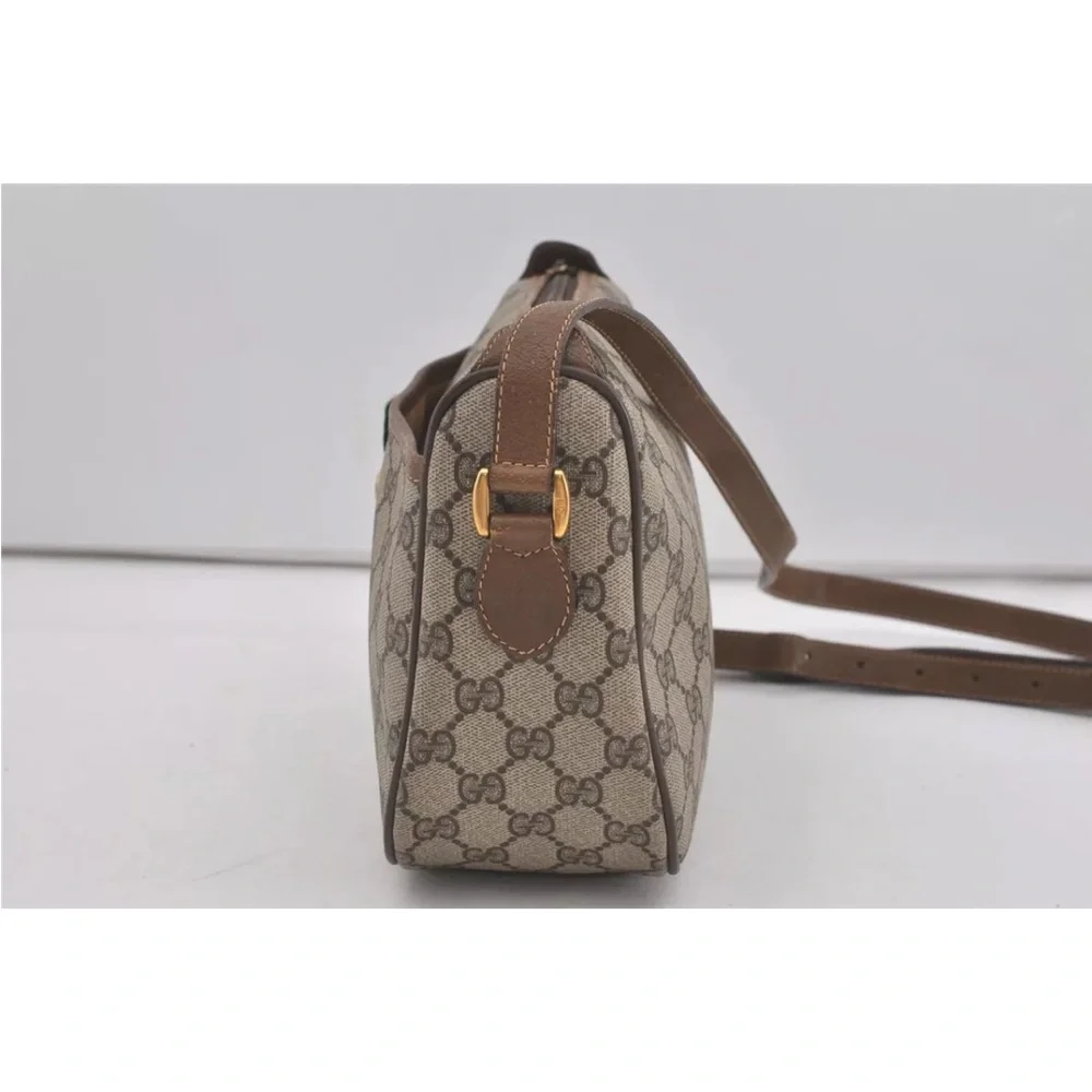 Authentic GUCCI Web Sherry Line Shoulder Cross Bag GG PVC Leather Brown 7169I - Picture 5 of 16
